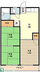 サンコーハイツC号棟 2階3DKの間取り