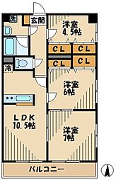 多摩都市モノレール 万願寺駅 徒歩9分の賃貸マンション 6階3LDKの間取り