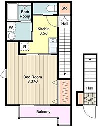 パールステージ 2階1Kの間取り