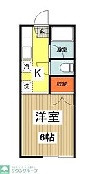 グリーンフィールド 2階1Kの間取り