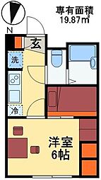 レオパレスエムワン 1階1Kの間取り