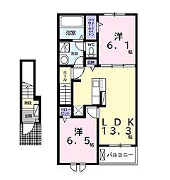 ヴィラヴェント・ＳｉＳｉ　I 2階2LDKの間取り