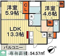 バニュルスＶ 1階2LDKの間取り