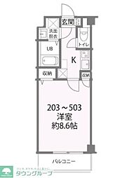 パークレジデンス八幡 4階1Kの間取り