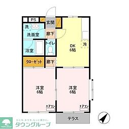 千葉都市モノレール みつわ台駅 徒歩14分の賃貸アパート 1階2DKの間取り