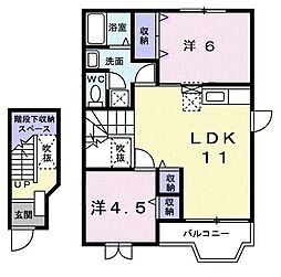 JR外房線 新茂原駅 徒歩5分の賃貸アパート 2階2LDKの間取り