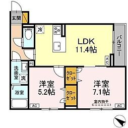 D-ROOM新宿I-A 2階2LDKの間取り