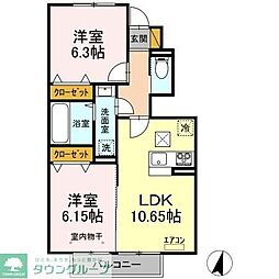 JR内房線 五井駅 バス10分 国分寺入口バス停下車 徒歩10分の賃貸アパート 1階2LDKの間取り