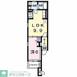 アームズ木更津 2階1LDKの間取り