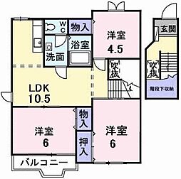 クレストヒルズＣ 2階3DKの間取り