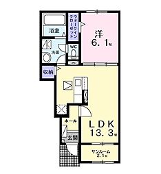 ヴィラヴェント・ＳｉＳｉ　I 1階1LDKの間取り