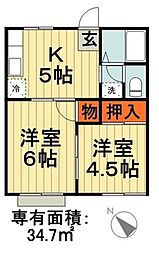 コーポ山崎Ａ 2階2DKの間取り