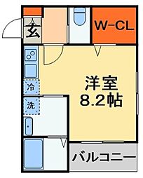 JR外房線 本千葉駅 徒歩8分の賃貸アパート 2階ワンルームの間取り