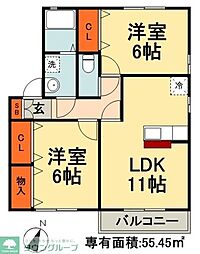 ピエルテル　六番館 1階2LDKの間取り