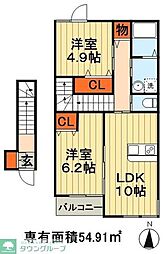 Ｒｉｔｚ　Ｓｏｌｉｕｓ　Ｓｏｕｔｈｗｉｎｇ 2階2LDKの間取り