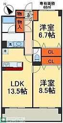 クイーンズパレス2 1階2LDKの間取り