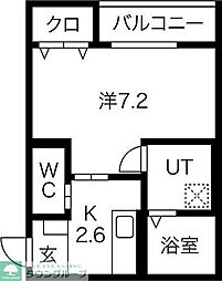 プラザドゥシャレー 1階1Kの間取り