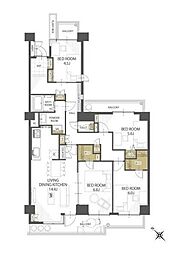 稲毛スカイマンションＡ棟 9階4LDKの間取り