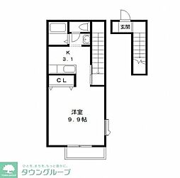 リヴォアール中村 2階ワンルームの間取り
