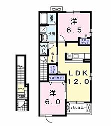 JR内房線 木更津駅 バス17分 イオンタウン木更津下車 徒歩5分の賃貸アパート 2階2LDKの間取り