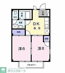 アネックス山王 2階2DKの間取り