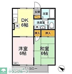 エスポワール1番館 2階2DKの間取り