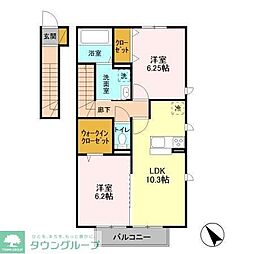 ピーノフォーリア弐番館 2階2LDKの間取り