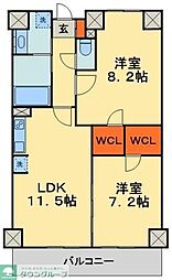 千葉ポートイースト 8階2LDKの間取り
