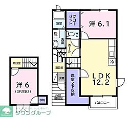 アヴニールII 2階2LDKの間取り