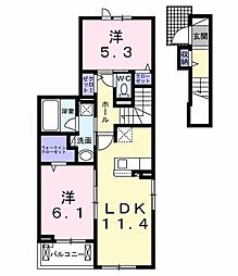 JR内房線 木更津駅 徒歩10分の賃貸アパート 2階2LDKの間取り