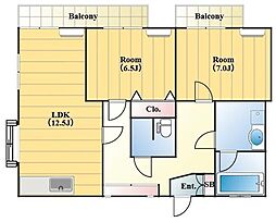 アレイ・プレジオ 2階2LDKの間取り