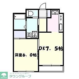 ウインドコート松波 2階1DKの間取り