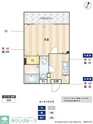 ヒルズナイン 3階1Kの間取り