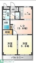 パークサイト 2階2DKの間取り