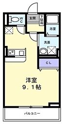 グランドゥール 3階1Kの間取り