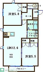 エスポワールB 2LDKの間取図画像