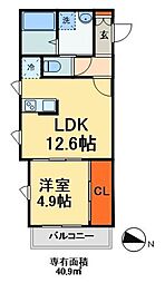 明幸3番館 1LDKの間取図画像