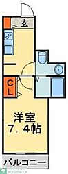 クリスタル 1Kの間取図画像