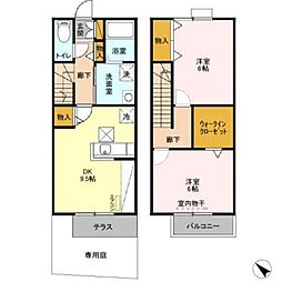 ロイヤルガーデンD 2DKの間取図画像