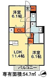 コーポスカイG 2LDKの間取図画像
