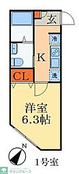 千葉市中央区寒川町1丁目アパート 1Kの間取図画像