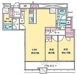 千葉セントラルタワー 2SLDKの間取図画像