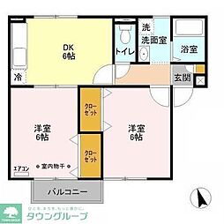 クレアン・ヌーヴ 2DKの間取図画像