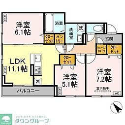 D-ROOM都賀2丁目2A棟 3LDKの間取図画像