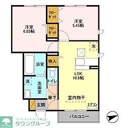 サザンハート吉岡A 2LDKの間取図画像