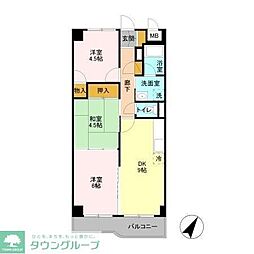 エクセルハイム海宝 3階3DKの間取り