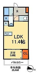 明幸3番館 1LDKの間取図画像
