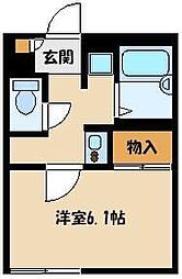 レオパレスピュア 2階1Kの間取り