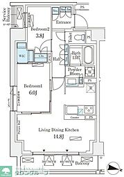 ロイヤルパークス赤羽サウス 4階2LDKの間取り