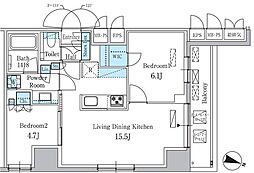 パークアクシス板橋本町ステーションゲート 7階2LDKの間取り